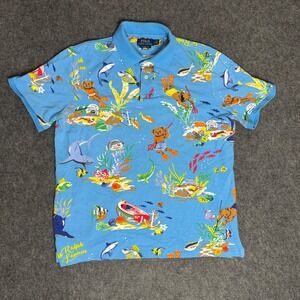 Polo Ralph Lauren Mens Scuba Polo Bear Underwater Print Shirt Blue Classic Fit L